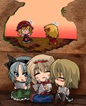  :x aki_minoriko aki_shizuha alice_margatroid blonde_hair blue_eyes blush brown_hair chibi hair_ornament hair_ribbon hairband hat highres konpaku_youmu kotojima_motoki leaf_hair_ornament lunasa_prismriver multiple_girls o_o puppet ribbon slippers touhou 