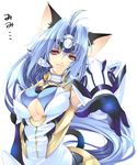  animal_ears bad_id bad_pixiv_id blue_hair breasts cat_ears cleavage creayus kos-mos kos-mos_ver._4 large_breasts red_eyes smirk solo underboob xenosaga xenosaga_episode_iii 