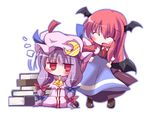  ^_^ bad_id bad_pixiv_id bat_wings book chibi closed_eyes hat head_wings koakuma kuraryu long_hair multiple_girls patchouli_knowledge purple_hair red_hair ribbon touhou wings 