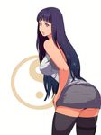  ass bangs black_legwear blue_eyes blue_hair breasts hyuuga_hinata ishizaki_miwako large_breasts leaning_forward long_hair looking_back miniskirt naruto naruto_(series) older pencil_skirt skirt solo star thigh_strap thighhighs yin_yang 