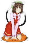  alto-00 animal_ears brown_hair cat_ears cat_tail chen earrings hat jewelry short_hair solo tail touhou traditional_media 