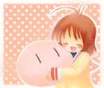  antenna_hair bad_id bad_pixiv_id brown_hair clannad closed_eyes dango_daikazoku furukawa_nagisa hikarizaka_private_high_school_uniform hug sakuramori_sumomo school_uniform short_hair solo 