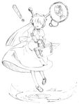  absurdres apron basket collar finger_to_face floating greyscale hair_over_eyes highres lineart long_hair maid maid_headdress monochrome robot_ears solo surprised suzuki_(19oe8k4m2s) tesse waku_waku_7 
