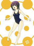  bad_id bad_pixiv_id barefoot brown_eyes copyright_request feet full_body legs one-piece_swimsuit onoga_yue purple_hair school_swimsuit short_hair solo swimsuit transparent_background 