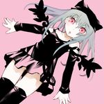  detached_sleeves dress hat kakashichi long_hair pink_eyes rozen_maiden silver_hair solo strap_slip suigintou thighhighs wings zettai_ryouiki 