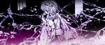  abstract hair_ornament heart heart_hair_ornament komeiji_satori long_sleeves looking_back monochrome purple short_hair solo string third_eye touhou upper_body wide_sleeves yoshioka_yoshiko 