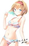  alice-type_underwear alice_margatroid blonde_hair blue_bra blue_eyes blue_panties bow bow_bra bow_panties bra hairband looking_at_viewer navel nirap panties simple_background smile solo touhou underwear underwear_only white_background 