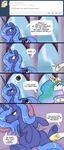  belly_rub blue_hair blush comic cute dialog english_text equine female feral friendship_is_magic hair horn horse long_hair loopend mammal multi-colored_hair my_little_pony pony princess_celestia_(mlp) princess_luna_(mlp) sibling sisters smile text winged_unicorn wings young 