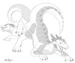  absurd_res ambiguous_gender ass_to_ass balls butt claws dragon duo female feral greyscale hi_res horn looking_back male monochrome nude open_mouth redraptor16 scalie sheath tongue tongue_out 