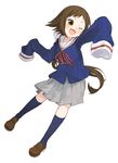  ;d bad_id bad_pixiv_id brown_eyes brown_hair full_body fuyu_(fuyunomi) kneehighs loafers long_hair mikakunin_de_shinkoukei mitsumine_mashiro navy_blue_legwear one_eye_closed open_mouth school_uniform shoes short_hair_with_long_locks simple_background sleeves_past_fingers sleeves_past_wrists smile solo white_background 