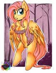  anthro anthrofied clothing cutie_mark equine female fluttershy_(mlp) friendship_is_magic fur green_eyes hair horse long_hair mammal my_little_pony pegasus pink_hair pony rainbowscreen solo standing wings yellow_fur 