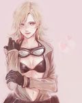  bad_id bad_pixiv_id blonde_hair blue_eyes bra breasts cleavage eva_(mgs) gloves goggles goggles_around_neck light_smile long_hair medium_breasts metal_gear_(series) metal_gear_solid_3 navel open_clothes senano-yu solo underwear 