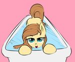  2014 bathtub blue_eyes brown_hair button&#039;s_mom cutie_mark equine female feral hair high-roller2108 horse long_hair looking_at_viewer my_little_pony pink_background plain_background pony solo water 