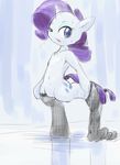  blue_eyes cutie_mark equine eyeshadow female feral flat_chested friendship_is_magic fur hair horn horse legwear makeup mammal my_little_pony pony purple_hair pussy rarity_(mlp) solo standing stockings sweat unicorn white_fur yajima 