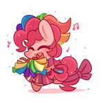  blush bow cheerleader chibi chubby clothed clothing cute equine eyes_closed female feral friendship_is_magic fur hair horse lifeloser long_hair mammal my_little_pony open_mouth pink_fur pink_hair pinkie_pie_(mlp) plain_background pom_poms pony skirt smile solo tongue white_background 