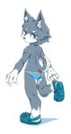  back big_eyes black_nose briefs butt canine crocs fur kemoisumi kemono looking_back male mammal pixiv plain_background shoes simple_background solo underwear white_background young 
