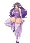  bare_shoulders breasts choker earrings elbow_gloves g-string gloves highres jewelry labia leaning_back long_hair mandragoria no_pants panties partially_visible_vulva pointy_ears princess_hilda purple_gloves purple_hair purple_legwear solo the_legend_of_zelda the_legend_of_zelda:_a_link_between_worlds thick_thighs thighhighs thighs thong tiara triforce underwear 