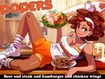  afro alcohol animal animal_on_head beer beer_mug bird bird_on_head brand_name_imitation breasts brown_eyes brown_hair clothes_writing covered_nipples dark_skin earrings employee_uniform food fried_chicken hairband hooters jewelry large_breasts loose_socks mary_(pop'n_music) name_tag on_head onion_rings osamu_yagi pantyhose pop'n_music shoes short_shorts shorts smile sneakers socks socks_over_pantyhose solo swimsuit swimsuit_under_clothes tank_top uniform waitress 