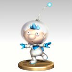  alph alph_(pikmin) arf blue_hair freckles gloves gradient gradient_background helmet nintendo pikmin pikmin_3 simple_background solo spacesuit super_smash_bros. trophy whistle 