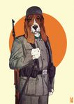  amber_eyes anthro basset_hound canine clothed clothing gun helmet kim_nguyen male mammal military ranged_weapon soldier solo standing uniform weapon 