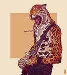  fangs feline guitar guitar_pick jeans kim_nguyen leopard male mammal music necklace open_mouth singing topless whiskers 