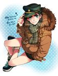  adjusting_clothes adjusting_hat bad_id bad_twitter_id black_hair blue_eyes coat hat jacket jojo_no_kimyou_na_bouken kuujou_joutarou male_focus mpkxx shoes shorts sneakers solo winter_clothes 