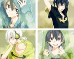  asuna_(doruru-mon) bad_id bad_pixiv_id black_hair blue_eyes character_name dark_konoha directional_arrow grey_hair headphones hood hoodie kagerou_project kokonose_haruka konoha_(kagerou_project) konoha_no_sekai_jijou_(vocaloid) looking_at_viewer male_focus mole mole_under_eye multiple_boys multiple_persona necktie open_mouth outer_science_(vocaloid) red_eyes short_hair smile summertime_record_(vocaloid) tongue tongue_out white_hair yellow_eyes yuukei_yesterday_(vocaloid) 