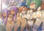  4girls ahegao alena_(dq4) bad_end bdsm blue_eyes blush bondage bound breasts brown_hair circlet clenched_teeth commentary dragon_quest dragon_quest_iv drooling frown fucked_silly green_hair hanging_breasts hat heroine_(dq4) hetero large_breasts legband linked_piercing long_hair manya medium_breasts mimonel minea multiple_boys multiple_girls nipple_chain nipple_piercing nipple_rings nipples nose_blush nude open_mouth panties panty_pull pantyhose piercing pillory purple_eyes purple_hair pussy pussy_juice rape red_eyes saliva sex short_hair slave sweat tears teeth thighlet tongue tongue_out torn_clothes torn_legwear underwear 