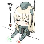  1girl bangs blonde_hair blush_stickers commentary_request elbow_gloves engiyoshi eyebrows_visible_through_hair eyes_closed garrison_cap gloves green_gloves green_hat green_jacket hair_between_eyes hat heart jacket kantai_collection long_hair open_clothes open_jacket outstretched_arms puffy_short_sleeves puffy_sleeves short_sleeves solo translation_request twitter_username u-511_(kantai_collection) white_background 