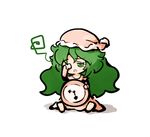  bad_id bad_pixiv_id black_eyes chibi clock green_eyes green_hair hat kazami_yuuka kazami_yuuka_(pc-98) long_hair open_mouth saku_(osake_love) sitting solid_oval_eyes tears touhou touhou_(pc-98) 