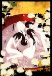  alcohol cherry_blossoms comic doujinshi highres long_hair multiple_girls nude okama original petals sake 