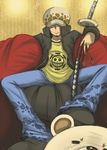  bad_id bad_pixiv_id bear beard bepo black_hair coat crying facial_hair hat jagi_(nexboy) katana male_focus one_piece open_clothes open_coat sheath sheathed sitting solo_focus sword tattoo trafalgar_law weapon 