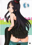  absurdres akiyama_mio ass black_eyes black_hair blush don't_say_&quot;lazy&quot; dress dress_lift facial_mark gusset ha-ru hat highres hime_cut k-on! long_hair looking_back mini_hat mini_top_hat panties panty_pull pantyhose pantyhose_pull solo top_hat underwear 