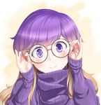  adjusting_eyewear bad_id bad_pixiv_id bespectacled blonde_hair glasses gradient_hair head_tilt hijiri_byakuren long_hair moss_(sphere211) multicolored_hair pinky_out purple_hair ribbed_sweater round_eyewear smile solo sweater touhou turtleneck 