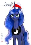  annoyed blue_eyes christmas cutie_mark english_text equine female friendship_is_magic hat holidays horn horse mammal moon my_little_pony necklace plain_background pony princess_luna_(mlp) santa_hat solo sparkles standing text vombavr white_background winged_unicorn wings 