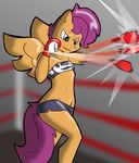  anthro anthrofied boxing_gloves clothed clothing equine female friendship_is_magic hair horse mammal my_little_pony navel pegasus pony purple_eyes purple_hair scootaloo_(mlp) shorts skimpy skull solo standing theburningdonut tube_top wings 