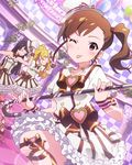  artist_request black_hair blonde_hair brown_eyes cane closed_eyes earrings emily_stewart futami_mami hat idolmaster idolmaster_(classic) idolmaster_million_live! jewelry long_hair mogami_shizuka multiple_girls necklace official_art one_eye_closed short_hair side_ponytail 