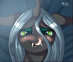  bedroom_eyes blue_hair blush changeling fangs female friendship_is_magic green_eyes hair looking_at_viewer my_little_pony queen_chrysalis_(mlp) skyline19 solo tongue 