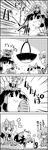  2girls 4koma :&lt; ? animal_ears ascot basket bow braid cat_ears cat_tail closed_eyes comic fire ghost greyscale hair_bow hair_tubes hakurei_reimu highres hot_water_bottle kaenbyou_rin kazami_yuuka long_hair medicine_melancholy minigirl monochrome multiple_girls multiple_tails shaking_head short_hair sidelocks sitting snow sweatdrop tail tani_takeshi touhou translated twin_braids yukkuri_shiteitte_ne |_| 