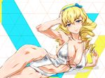  blonde_hair blue_eyes breasts center_opening dokiyuri drill_hair hairband hand_on_own_head highres kakumeiki_valvrave large_breasts long_hair navel ninomiya_takahi smile solo swimsuit thigh_gap 