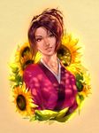  brown_eyes brown_hair flower fuu japanese_clothes kimono portrait reza_kabir samurai_champloo smile solo sunflower 
