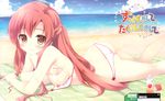  absurdres arm_support ass beach bikini blue_sky blush bottle breasts brown_eyes cloud day dengeki_hime half_updo highres huge_filesize kaisen_chuui large_breasts long_hair looking_at_viewer lotion_bottle lying nipples ocean on_stomach outdoors pink_hair sand sky smile solo swimsuit udaka_koharu untied untied_bikini very_long_hair water white_bikini zutto_sukishite_takusan_sukishite 