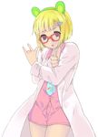  \m/ animal_ears bad_id bad_pixiv_id blonde_hair blue_eyes doctor genderswap genderswap_(mtf) glasses hair_ornament hairclip irabu_ichirou kuuchuu_buranko labcoat miniskirt necktie open_mouth pencil_skirt pointing short_hair skirt solo tekuno 