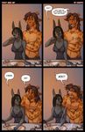  anthro anubian_jackal breasts canine comic couple dialog dreadlocks female giraffe grin humor jackal kadath male mammal nightshade nightshade_(kadath) nipples patrick_(kadath) smile text topless translucent transparent_clothing 