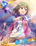  artist_request beamed_eighth_notes brown_hair card_(medium) cellphone character_name character_signature fashion fukuda_noriko gloves idolmaster idolmaster_million_live! multiple_girls musical_note nagayoshi_subaru official_art pantyhose phone purple_eyes scarf short_hair 