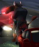  anthro arrest back_turned beers bent_over bovine car cars cattle clothing duo facial_piercing female forced horn male mammal nose_piercing nose_ring piercing police pulled_down_slip red_panda size_difference spotted_humor standing strider_auroch the_spiner unprofessional_behavior vallhund 