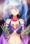  :o against_glass alternate_costume arcade_sona blank_stare blue_eyes blue_hair bra breast_press breasts breasts_on_glass cleavage earrings eren_(artist) fingerless_gloves glass gloves hair_ornament halter_top halterneck highres jewelry league_of_legends looking_at_viewer medium_breasts navel necklace solo sona_buvelle star star_earrings star_hair_ornament strap_slip twintails underwear 