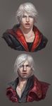  akumey blue_eyes dante_(devil_may_cry) devil_may_cry devil_may_cry_4 facial_hair multiple_boys nero_(devil_may_cry) portrait realistic stubble white_hair 