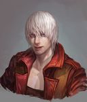  akumey blue_eyes dante_(devil_may_cry) devil_may_cry devil_may_cry_3 male_focus portrait realistic solo white_hair 
