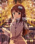  :d blush brown_eyes brown_hair christmas christmas_lights christmas_ornaments crying hairband idolmaster idolmaster_million_live! jacket long_hair looking_at_viewer official_art open_mouth scarf smile solo tanaka_kotoha tears traffic 